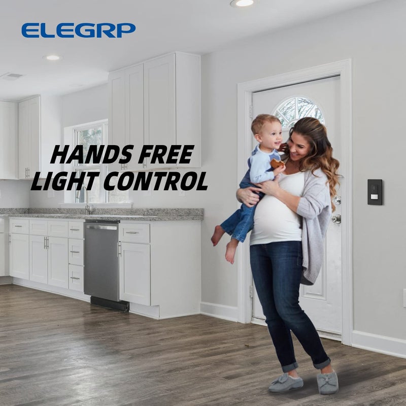 ELEGRP Occupancy Motion Sensor Light Switch, PIR Infrared Motion Activated Wall Switch, No Neutral Wire, Single Pole for CFL/LED/Incandescent Bulb, Wall Plate Included, UL Listed (1 Pack, Matte Black) - Image 5